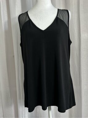 INC International Concepts Black Sheer-Trim V-Neck Top